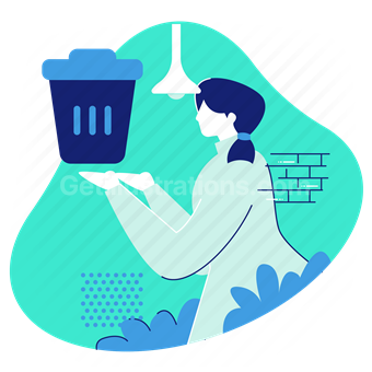 trash, bin, garbadge, woman, delete